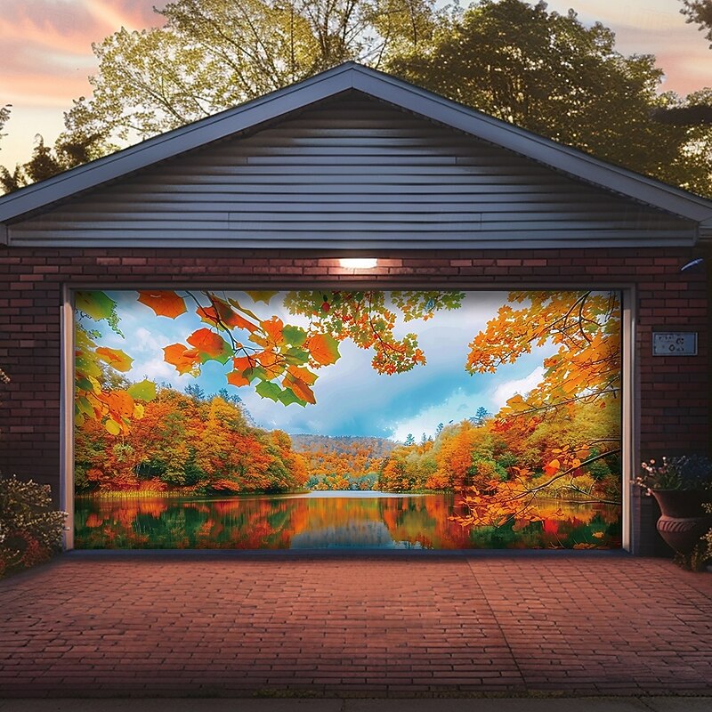 Garage Door Cover Large Hanging Backdrop Landscape Mountain Forest Rustic Cottagecore 3D Party Outdoor Shooting Backgrounds Front Door Home Decor4