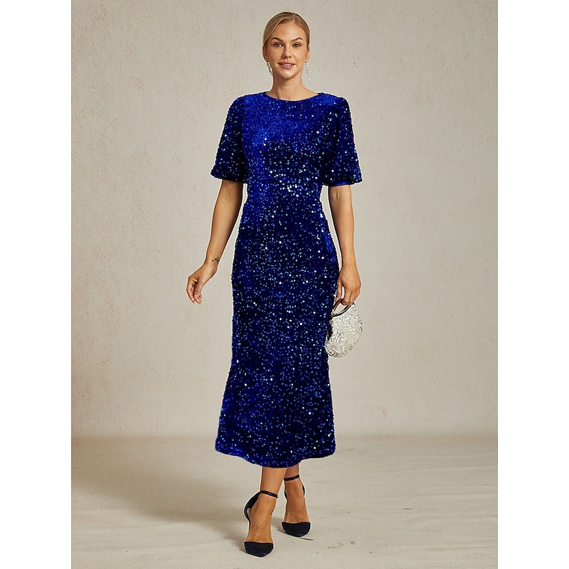 Women's Maxi Dress Sheath Dress A Line Dress Puff Sleeve Dress Party Birthday Party Regular Fit Solid Color Short Sleeve Crew Neck Royal Blue Spring Fall Winter