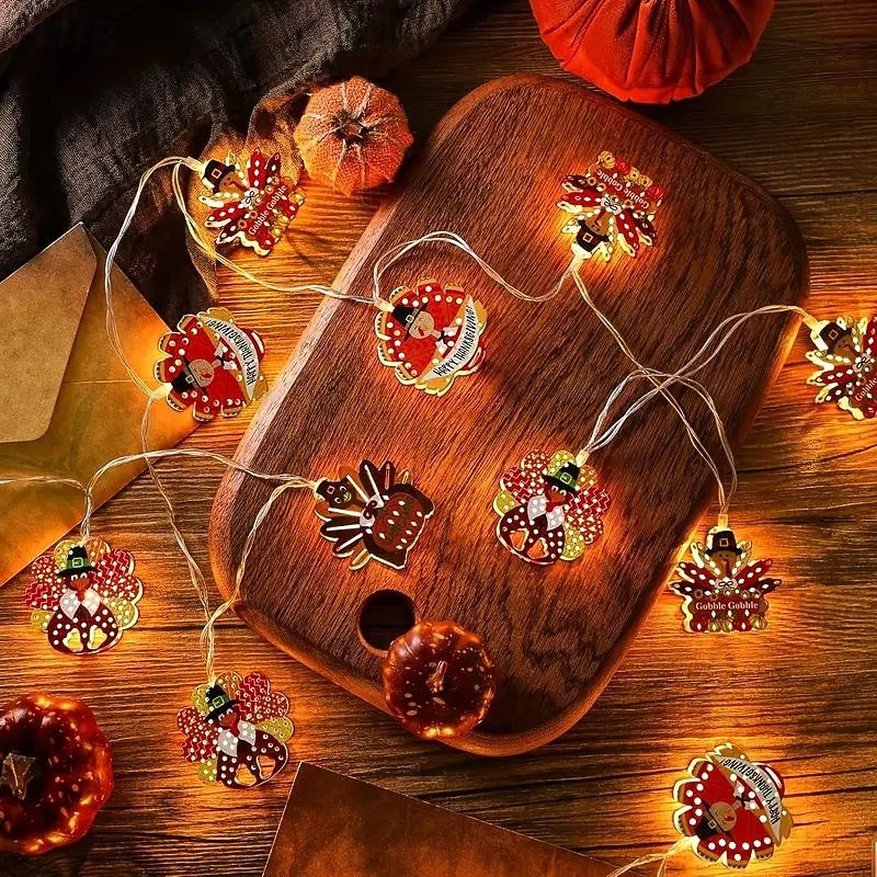 Thanksgiving Iron Turkey Shaped String Lights 1.65m 10LEDs Battery Powered Autumn Thanksgiving Party Christmas Home Decoration Finnish Lights