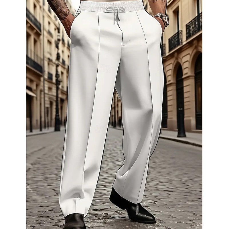 Men's Trousers Dress Pants Slacks Casual Pants Drawstring Pocket Elastic Waist Plain Comfort Breathable Full Length Outdoor Party Business Fashion Streetwear Black White Stretchy