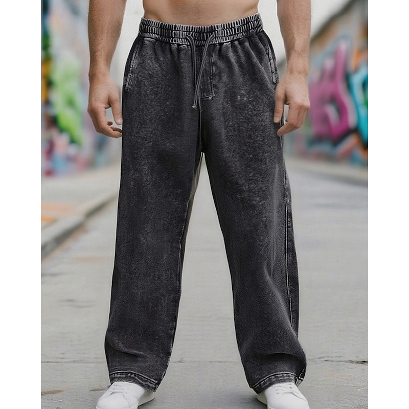 Men's Sweatpants Wide Leg Sweatpants Trousers Drawstring Pocket Elastic Waist Plain Comfort Sports Outdoor Daily Fashion Casual Black Rose Red Micro-elastic