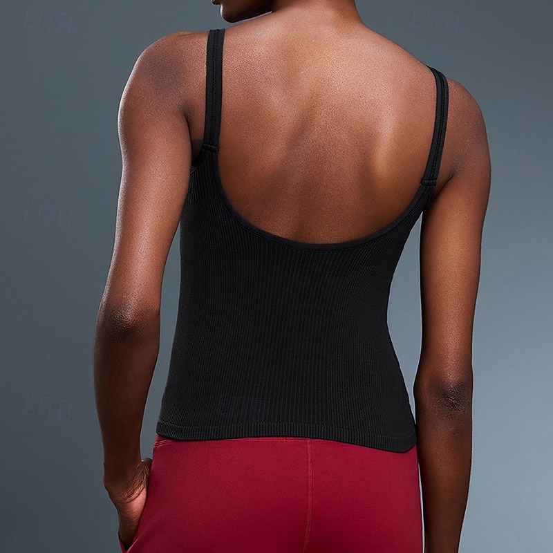 Women's Camisole Tops  Spaghetti Strap Tank Top Padded Sleeveless Top Athleisure Fall Solid Colored Breathable Gym Running Fitness Sportswear Activewear Black4