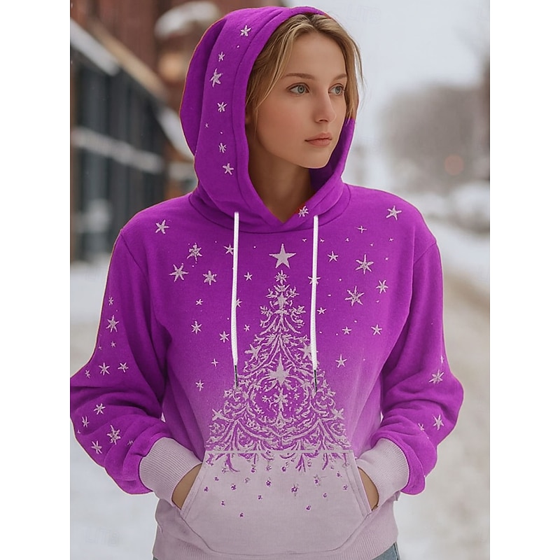 Women's Pullover Hoodie Sweatshirt Graphic Christmas Tree Casual Long Sleeve Hooded Regular Tops Party Evening Wear Street Dailywear Red Blue Purple Green Spring Fall Winter2