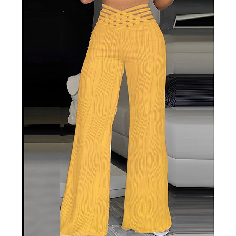 Women's Wide Leg Chinos Fashion Streetwear Full Length High Waist Plain Elastic Waistband Comfy Soft Comfortable Stretchy Formal Outdoor Vacation Black White Yellow Pink Spring Fall Loose Fit3