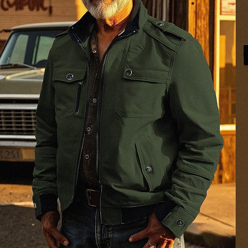 Men's Utility Jacket Cargo Jacket Vacation Daily Wearproof Pocket Fall Winter Plain Fashion Classic Stand Collar Regular Black Red Khaki Army Green Dark Blue Jacket4