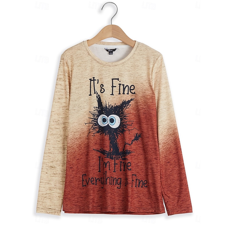 Women's T Shirt Graphic Letter Vintage Stylish Classic Long Sleeve Crew Neck Regular Tops Daily Print Pink Purple Green Khaki Gray Spring Fall Winter2