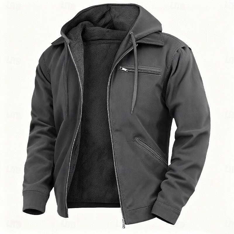 Men's Hoodie Full Zip Hoodie Fleece Hoodie Fleece lined Hoodie Blue Brown Green Gray Hooded Plain Zipper Sports & Outdoor Casual Daily Corduroy Polyester Streetwear Cool Sportswear Fall Winter4