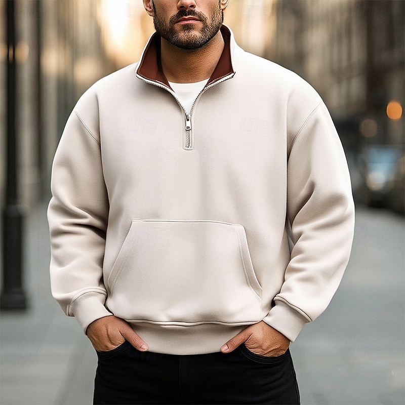 Men's Sweatshirt Quarter Zip Sweatshirt Apricot Black Navy Blue Light Grey Half Zip Plain Sports & Outdoor Daily Holiday Cotton Streetwear Basic Casual Spring Fall Clothing Apparel Hoodies