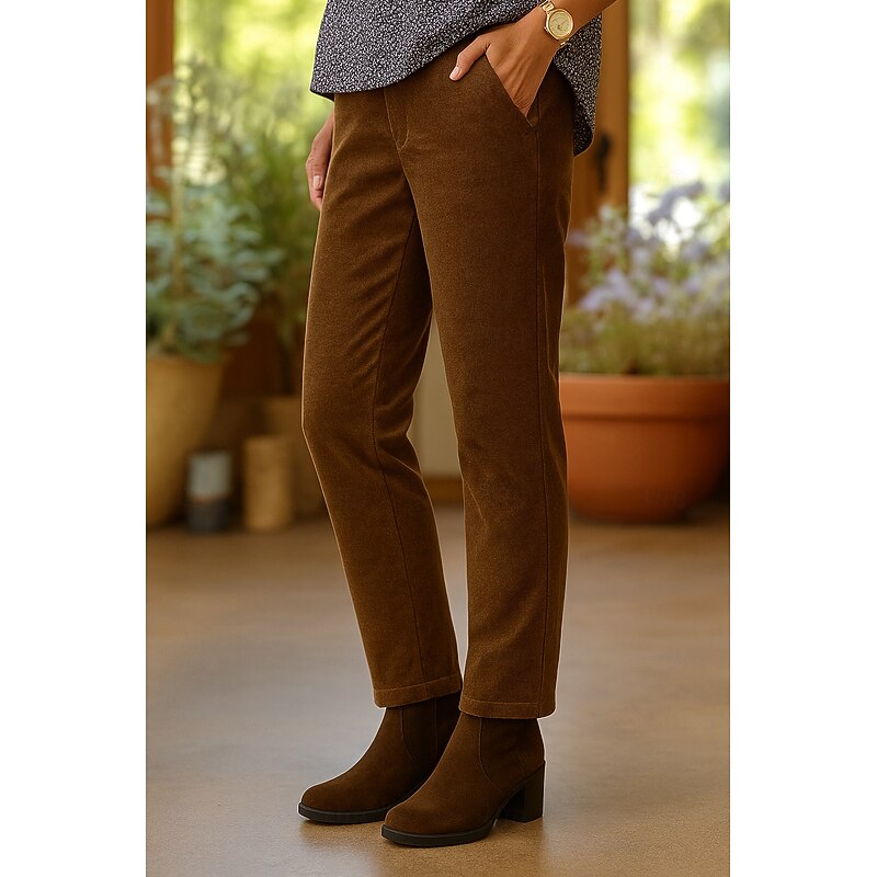 Women's Fleece Pants Slacks Fashion Basic Casual Full Length High Waist Plain High Cut Comfy Soft Comfortable Stretchy Home Daily Winter Black Brown Gray Spring Fall Winter Loose Fit