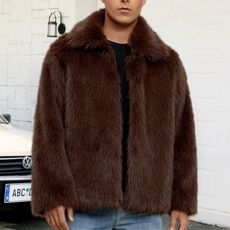 Men's Winter Jacket Fleece Jacket Faux Fur Coat Vacation Casual Thermal Warm Keep Warm Plain Fall & Winter Plush Elegant Punk Hooded Short Camel Light Khaki Black Green Khaki Jacket2