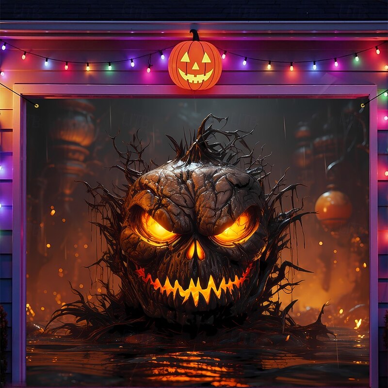 Halloween Tapestry Garage Door Cover Large Hanging Backdrop Pumpkin 3D Dark Punk Gothic Style Party Outdoor Shooting Backgrounds Yard Haunted House Home Decor3
