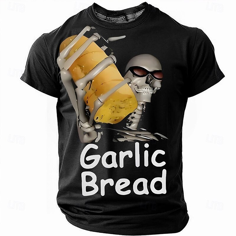 Men's Funny Garlic Bread Slang T Shirt Short Sleeve T shirt 3D Print Crew Neck Shirt Fashion Daily Street Daily Black Blue Green Summer Spring Clothing Apparel S M L XL XXL XXXL