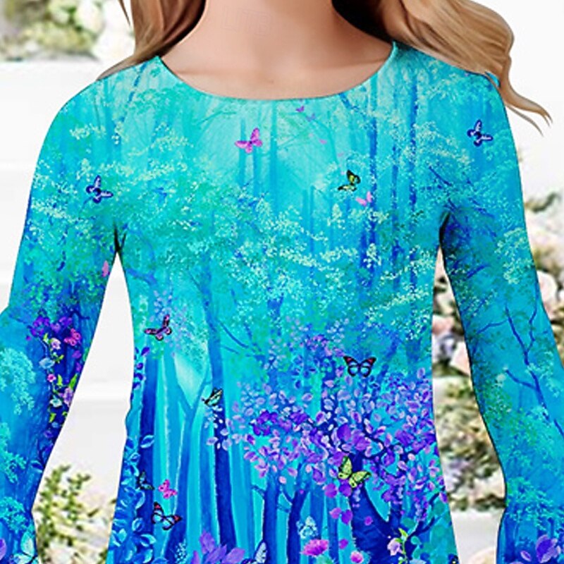 Girls' 3D Butterfly Flower Dress Ruffle Dress Long Sleeve Summer Spring Vacation Daily Holiday Beautiful Sweet Kids 4-12 Years Casual Dress Knee-length Regular Fit2