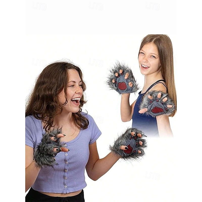 Women's Furry Werewolf Paw Gloves – Halloween Costume Cosplay Accessories, Fluffy Monster Claw Mittens for Party and Dress Up4
