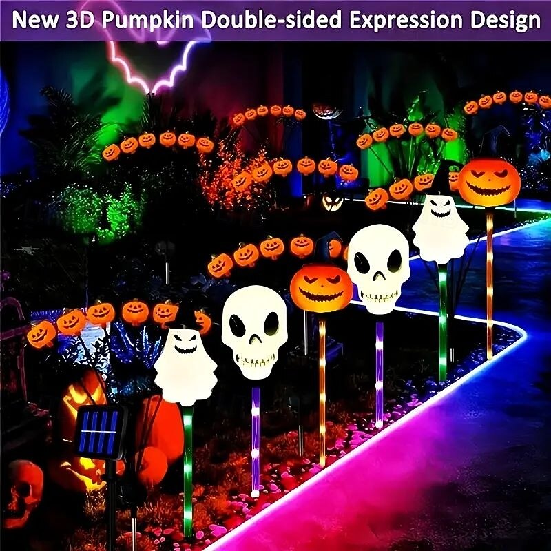 6pcs Halloween Solar Pumpkin Ghost Garden Lights Outdoor Waterproof Horror Atmosphere Yard Path Decor Lights for Halloween Party Sidewalk House Path Lawn Yard Decoration2