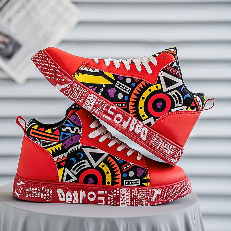 Men's Red & White Graphic High-Top Sneakers with Bold Design, Trendy Street Style for Casual Outings, Parties and Everyday Wear4