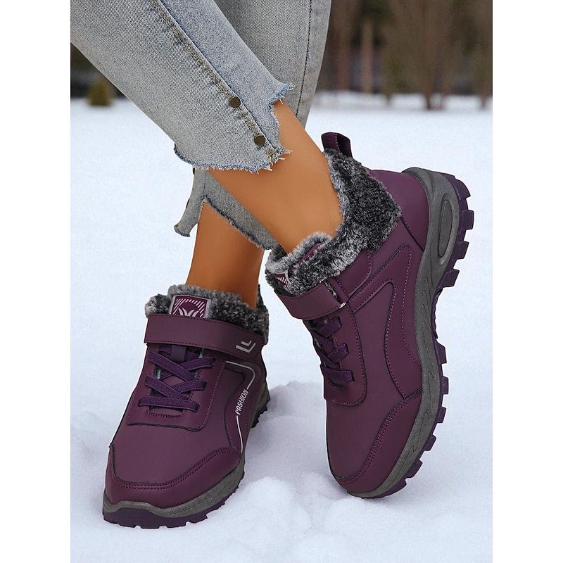 Women's Warm Fur Lined Sneakers, Waterproof Non-Slip Casual Winter Shoes for Cold Weather Outdoor Wear3