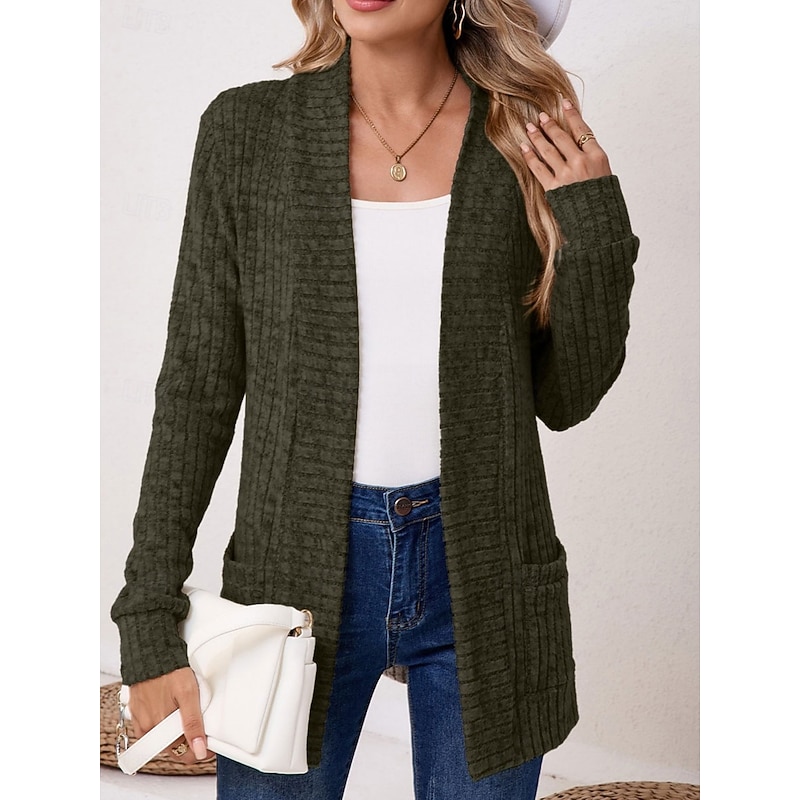 Women's Blazer Comfortable Breathable Open Front Casual Plain Office Street Casual Daily Wear Open Front Short Collarless Regular Fit Long Sleeve Outerwear Black Pink Blue Spring Fall4