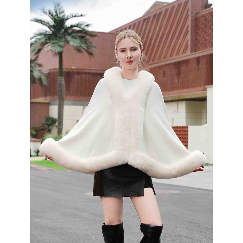 Faux Fur Wraps Elegant Casual Daily Sleeveless Batwing Sleeve Polyester Wedding Wraps With Pure Color For Special Occasion Fall & Winter