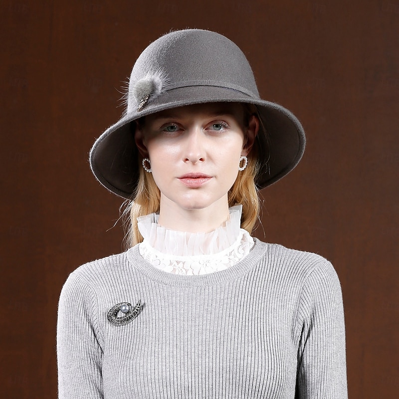 Hats 100% Wool Bucket Hat Fedora Hat Birthday Tea Party Elegant British With Pure Color Pom-pom Headpiece Headwear3