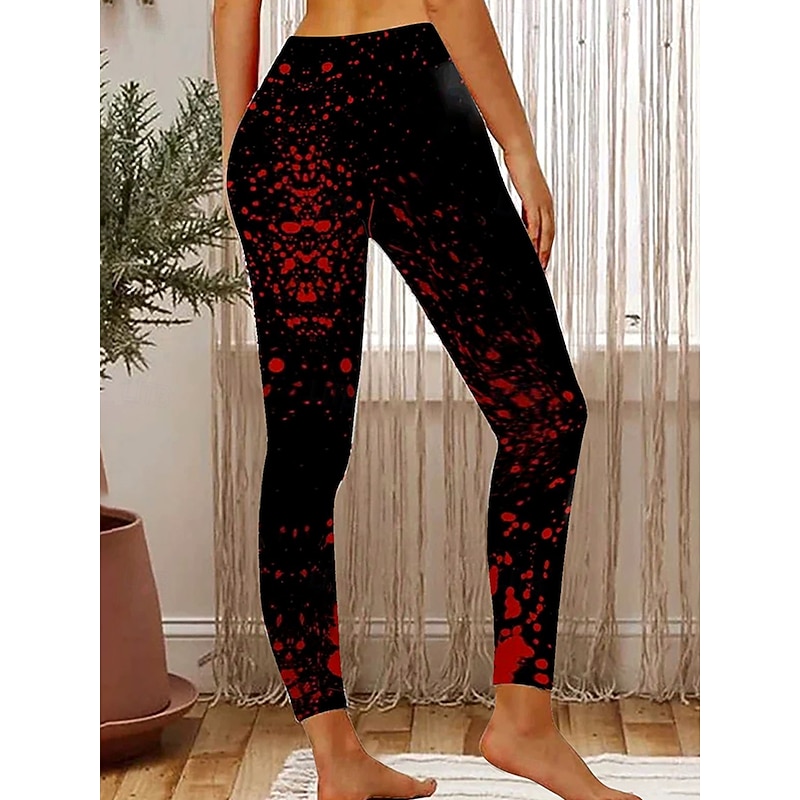 Women's Leggings Vacation Vintage Fashion Full Length High WaistPantsHalloween Graphic Pumpkin Halloween Printing Soft Breathable Stretchy Vacation Street Causal Dark red White / Red White / Black