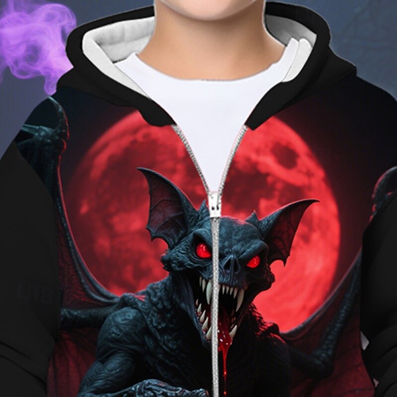 Halloween Boys' 3D Skull Hoodie Coat Outerwear Long Sleeve Spring Fall Adorable Sport Kids 4-12 Years Zip Street Daily Regular Fit2