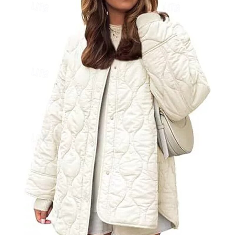 Women's Puffer Jacket Quilted Jacket Casual Jacket Comfortable Breathable Pocket Buttons Casual Plain Vacation Street Casual Daily Wear Single Breasted Short Regular Crewneck Regular Fit Long Sleeve3