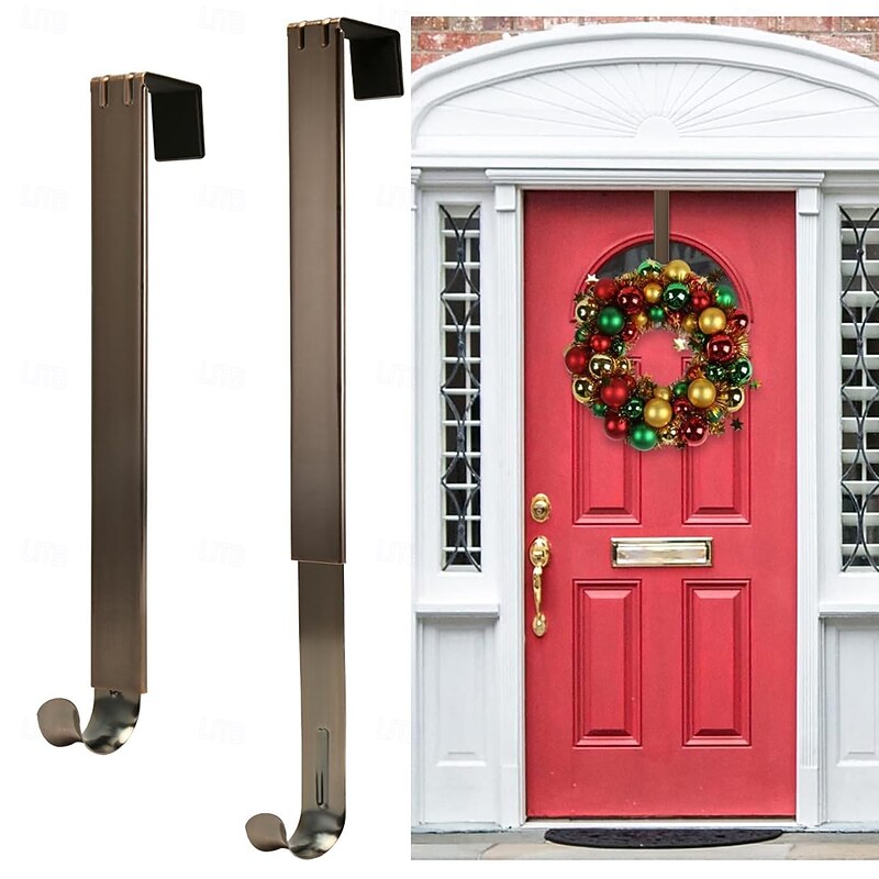2Pcs Adjustable Heavy Duty Metal Wreath Hanger with Over Door Hook 15 to 25 Inch Wreath Hook Supports Up to 20lbs - Perfect for Christmas, Halloween, Easter & Thanksgiving2