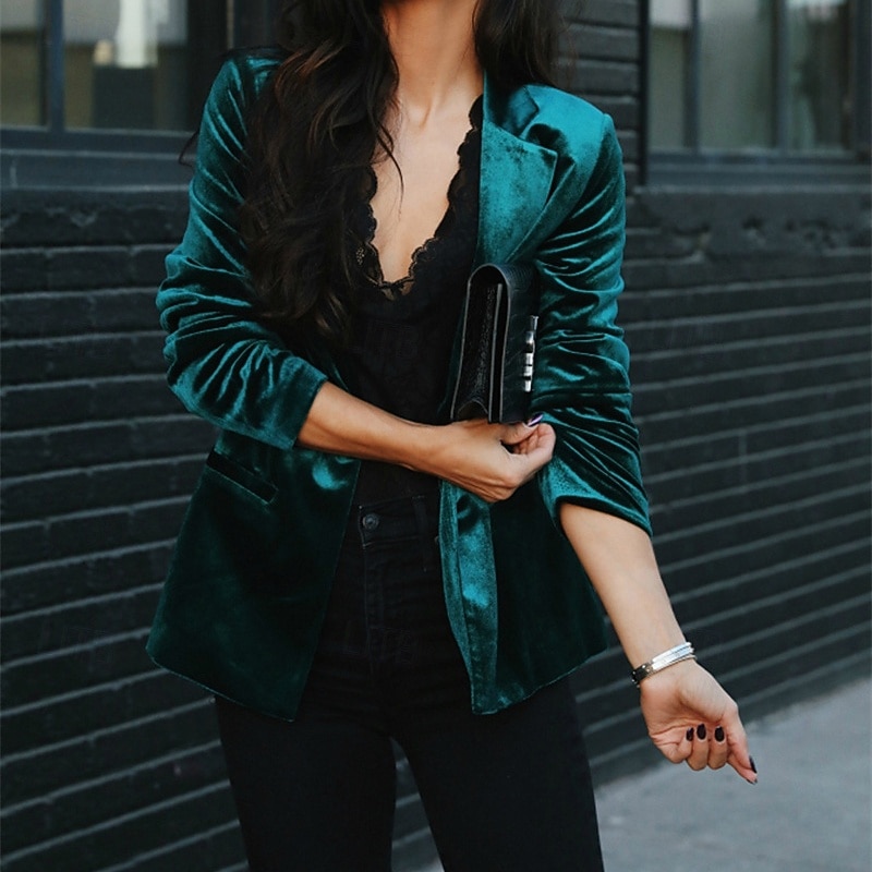 Women's Blazer Comfortable Pocket Elegant Fashion Outdoor Plain Going out Casual Daily Weekend Cardigan Regular Lapel Regular Fit Long Sleeve Outerwear Black Wine Green Spring Fall2