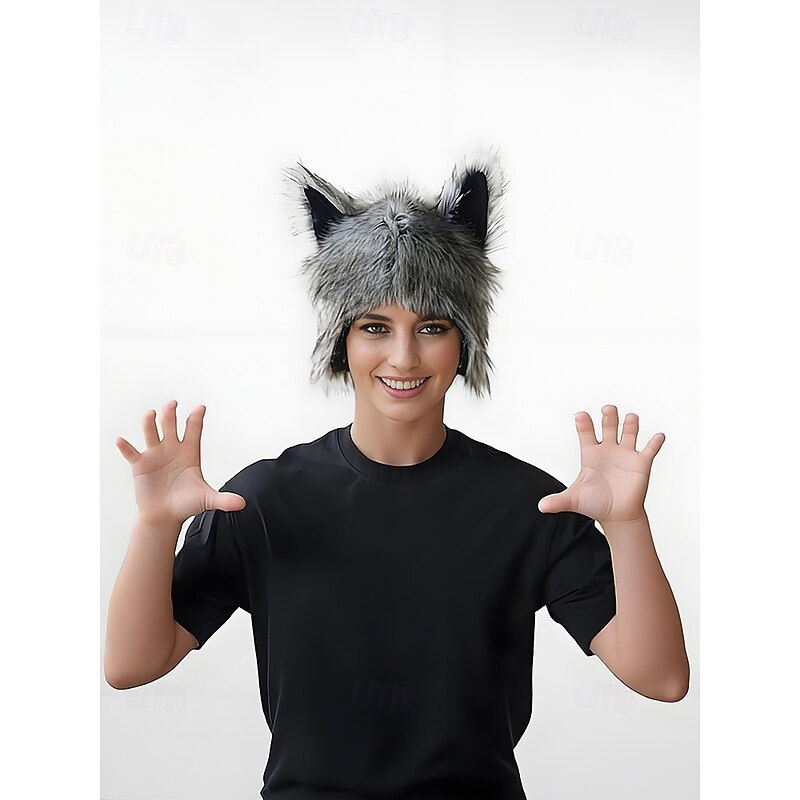 Men's Halloween Wolf Ear Hat – Furry Polyester Plush Costume Cap for Cosplay, Party and Winter Wear3