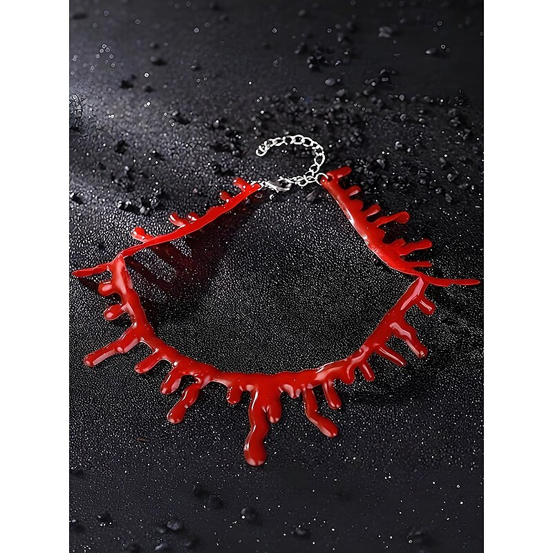 Women's Halloween Blood Drip Choker Necklace – Gothic Horror Costume Jewelry in Bright Red and Dark Red Colors for Party, Cosplay and Nightlife Fashion4