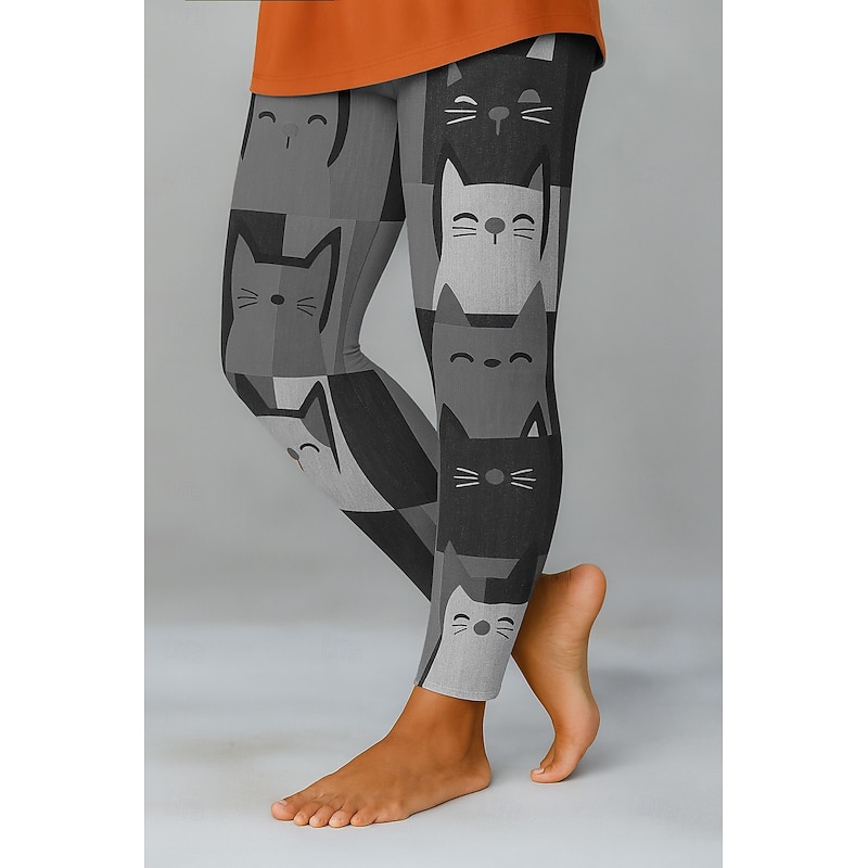 Women's Leggings Vacation Vintage Ethnic Style Full Length High Waist Graphic Cat 3D Print Quick Dry Breathability Soft Stretchy Outdoor Home Causal Black Blue Orange Green Fall Skinny4
