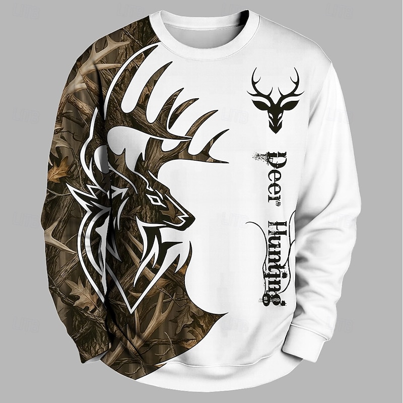 Men's Deer Sweatshirt 3D Hunting Crew Neck Outdoor Sports Outdoor White Yellow Crewneck 3D Print Winter Spring &  Fall Designer