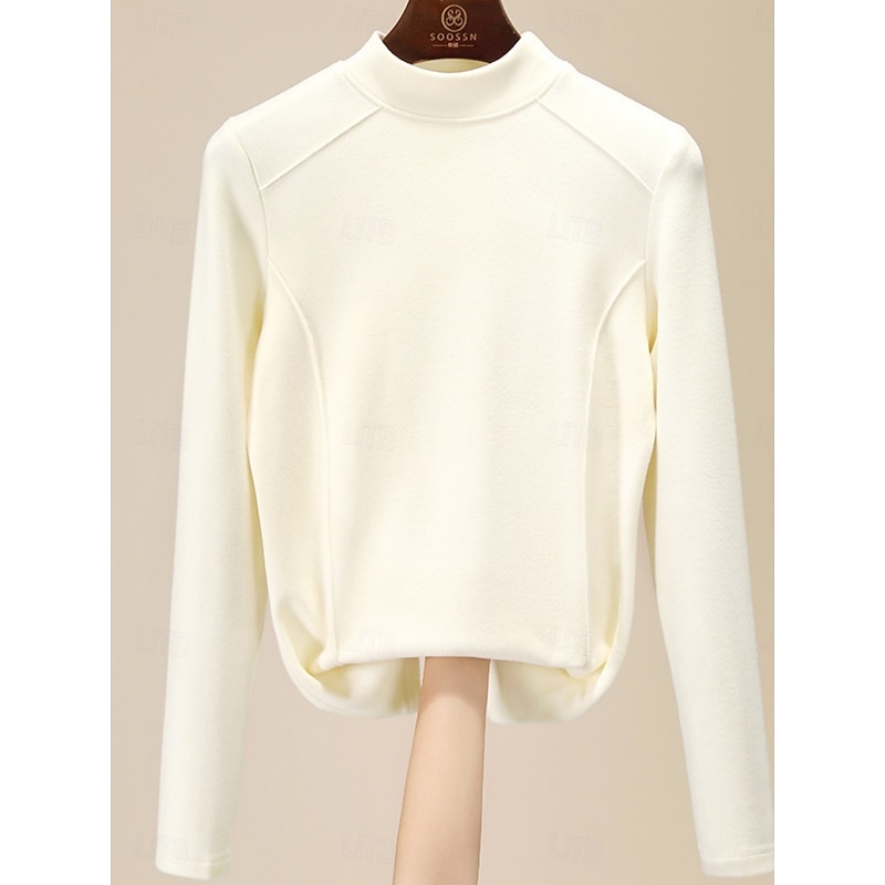 Women's Blouse Solid Color Stylish Casual Long Sleeve Mock Neck Regular Tops Daily Black Yellow Brown Green Dark Gray Summer Spring Fall