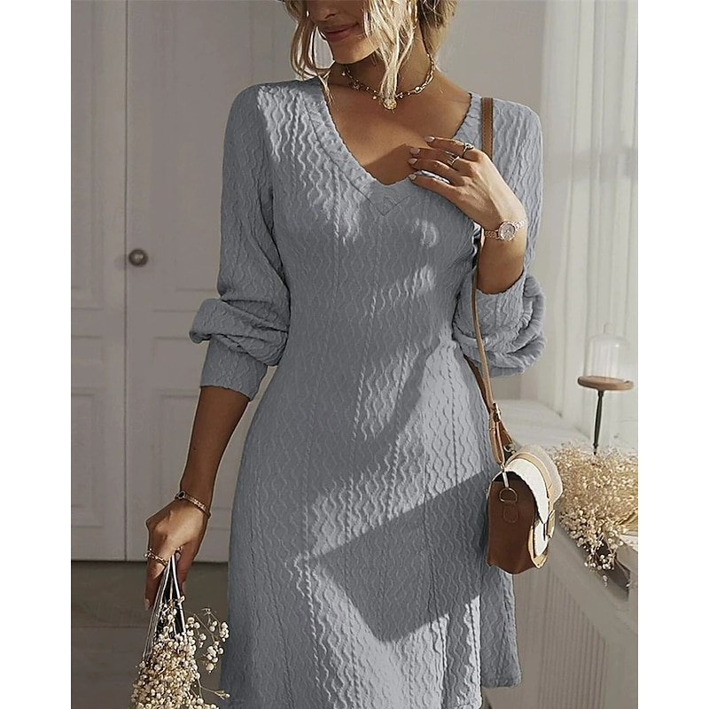 Women's Midi Dress Black Dress Party Dress Casual Dress Cocktail Dress Elegant Fashion Modern Outdoor Party Daily Slim Plain Long Sleeve V Neck Black White Blue Spring Autumn2