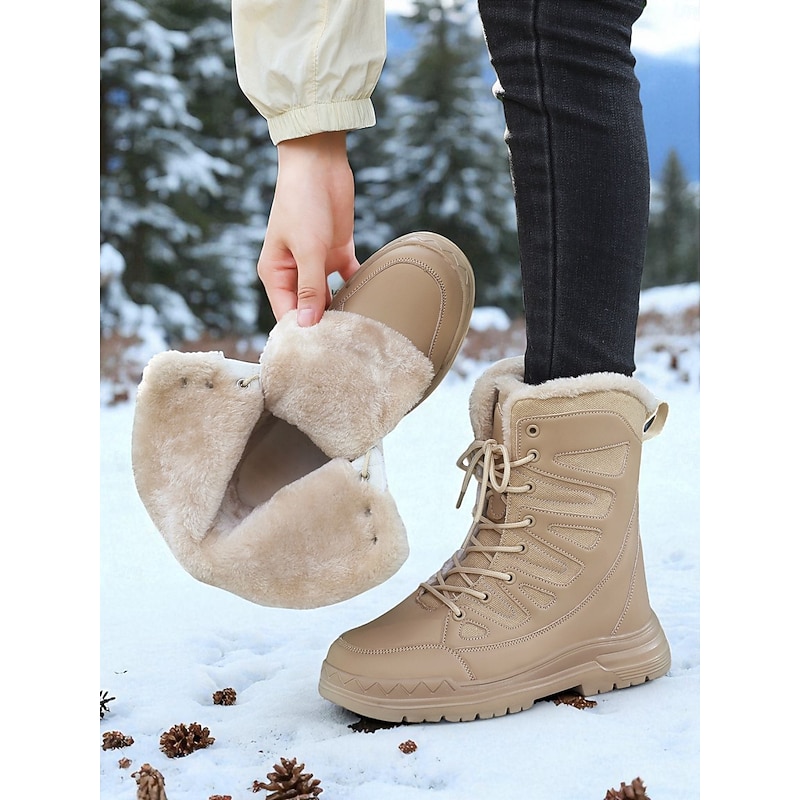 Women's Winter Snow Boots – Waterproof Warm Fur Lined Lace-Up Outdoor Shoes for Cold Weather and Hiking