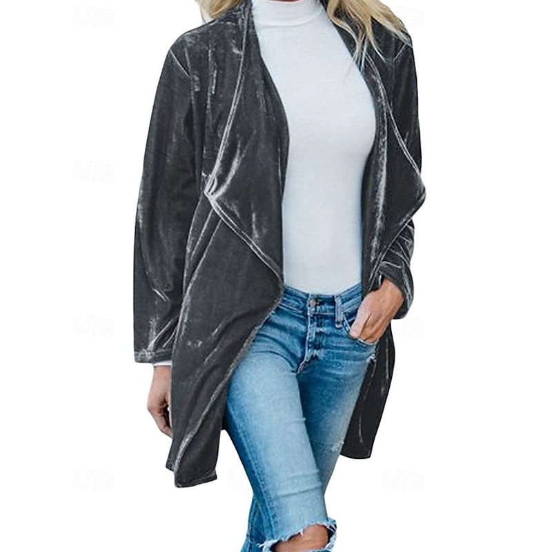 Women's Casual Jacket Warm Comfortable Pocket Fashion Outdoor Plain Going out Weekend Single Breasted Regular Lapel Regular Fit Long Sleeve Outerwear Black Yellow Wine Fall Winter4