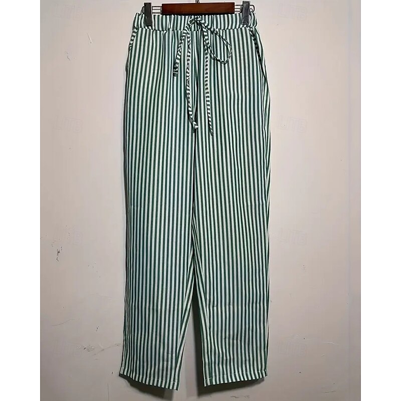 Women's Wide Leg Pants Trousers Fashion Streetwear Full Length Mid Waist Striped Pocket Elastic Waist Print Comfy Breathability Outdoor Dailywear Daily Black Pink Blue Green Spring Fall Regular Fit3
