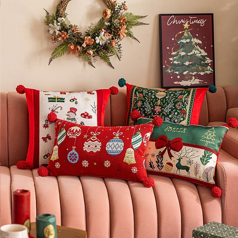 2025 New Christmas Jacquard Colorblock Pillow Covers, Sofa Cushion and Lumbar Pillow, Holiday Home Decoration