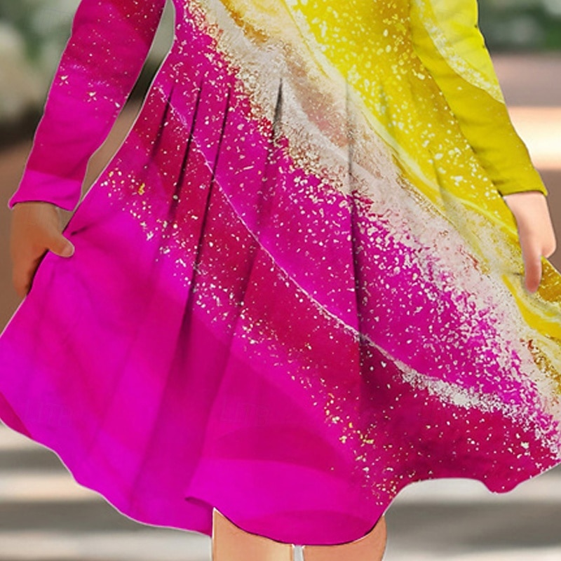 Girls' 3D Graphic Dress Long Sleeve Summer Spring Vacation Daily Holiday Princess Beautiful Sweet Kids 4-12 Years Casual Dress A Line Dress Knee-length Regular Fit3