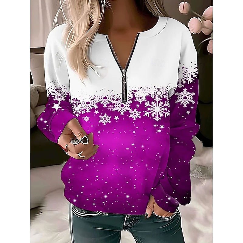 Women's Pullover Sweatshirt Zip Up Sweatshirts Graphic Snowflake Fashion Casual Long Sleeve Crew Neck Regular Tops Street Dailywear Casual Zipper Print Red Blue Purple Green Spring Fall Winter3