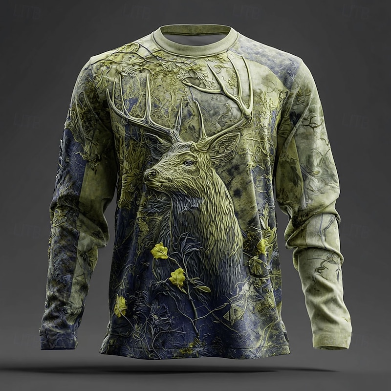 Men's Camo Deer T Shirt Long Sleeve T shirt 3D Print Crew Neck Shirt Fashion Outdoor Street Sports Outdoor Hunting Green 1# Green 2# Blue Summer Spring Clothing Apparel S M L XL XXL XXXL2