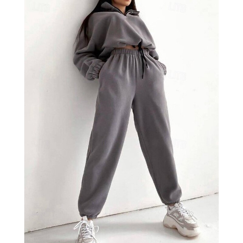 Women's Active Streetwear Blouse Hoodie Pants Sets Long Sleeve Hooded Solid Color Drawstring Outdoor Daily Holiday Black White Red Fall Regular Fit2