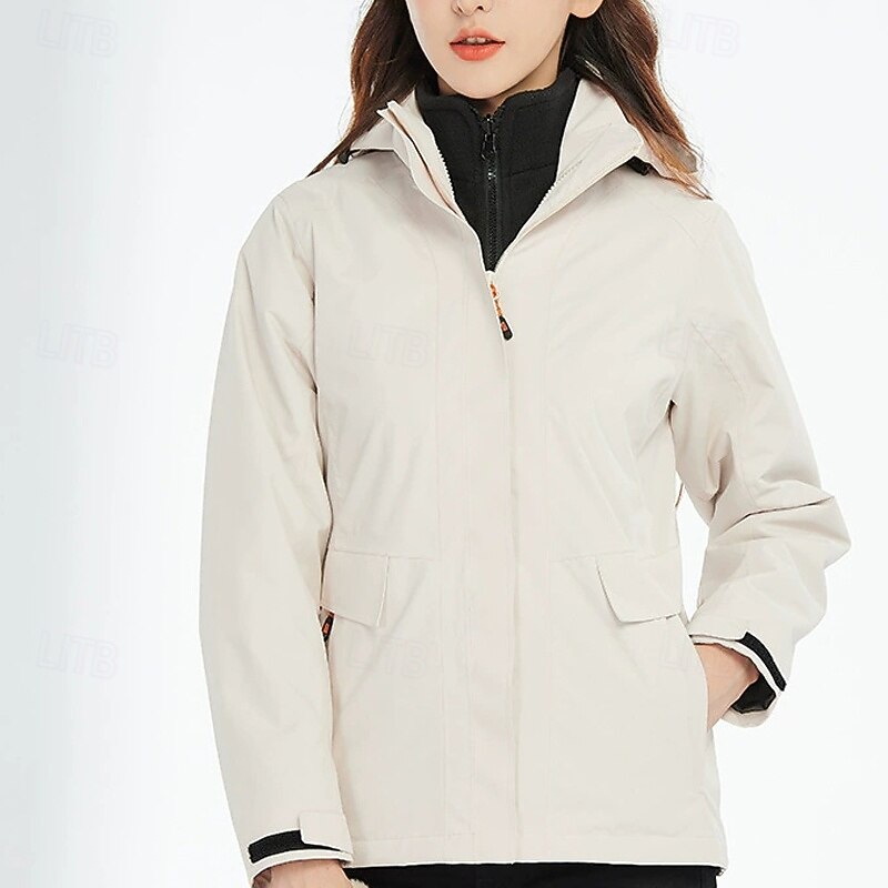 Women's Casual Jacket Waterproof Rain Jackets Rain Coats 3-in-1 Waterproof Down Jacket Waterproof Comfortable Zipper Pocket Casual Plain Vacation Street Daily Wear Going out Zipper Regular Hooded