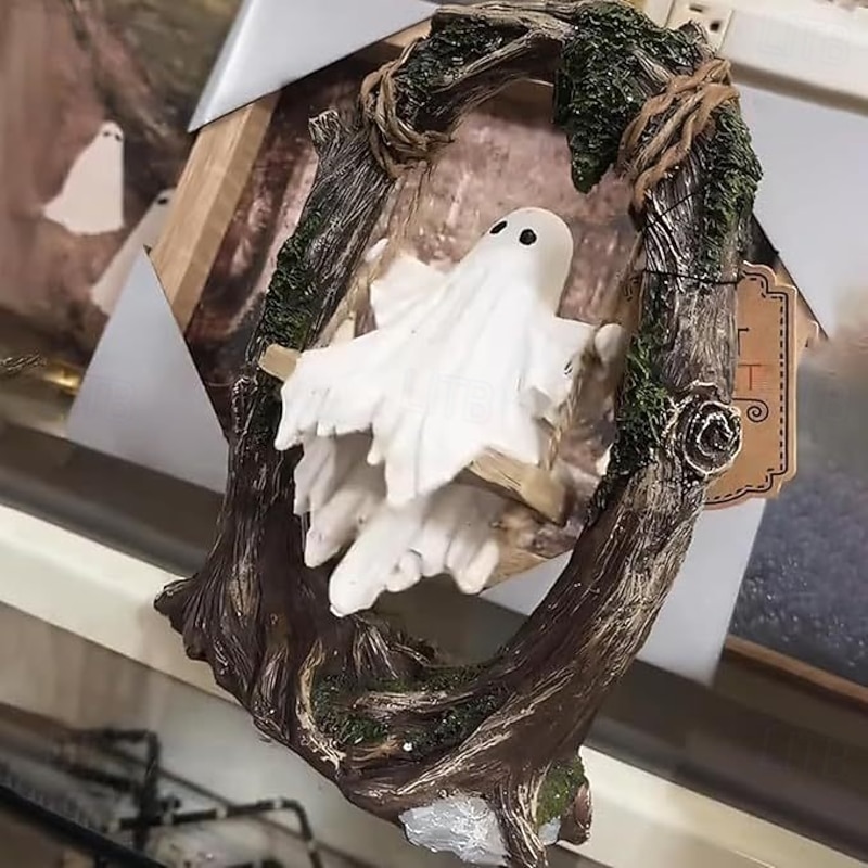 Halloween Cute Cute Ghost Decoration Tree Swing Resin Figurine Spooky Tabletop Desk Ornament, Haunted House Party Decoration, Creepy Mini Statue for Home & Office Decor2