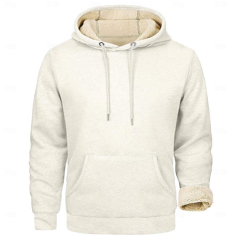 Men's Hoodie Pullover Hoodie Sweatshirt Fleece Hoodie Fleece lined Hoodie Apricot Black White Army Green Red Hooded Plain Pocket Kangaroo Pocket Sports & Outdoor Casual Daily Fleece Polyester3