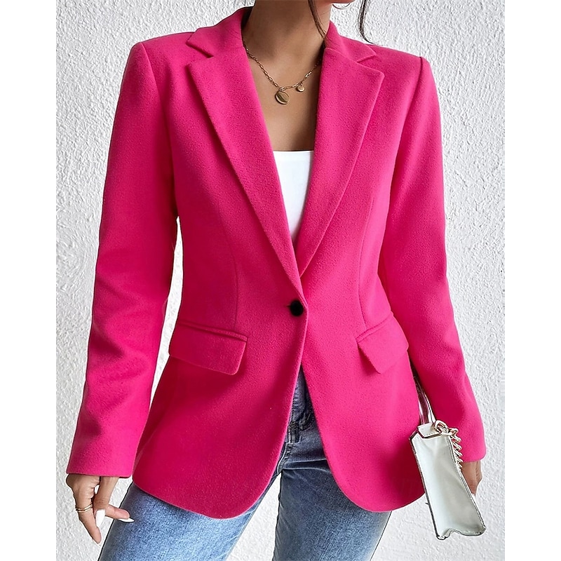 Women's Blazer Comfortable Pocket Buttons Elegant Fashion Outdoor Plain Going out Casual Daily Weekend Single Breasted Regular Lapel Regular Fit Long Sleeve Outerwear Light Pink Black Pink Spring Fall3