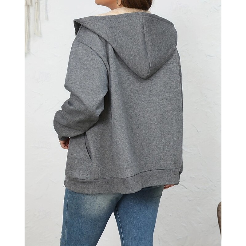Women's Zip Up Hoodies Plain Casual Long Sleeve Hooded Regular Tops Street Going out Zipper Pocket Black Wine Navy Blue Light Grey Dark Gray Fall Winter4