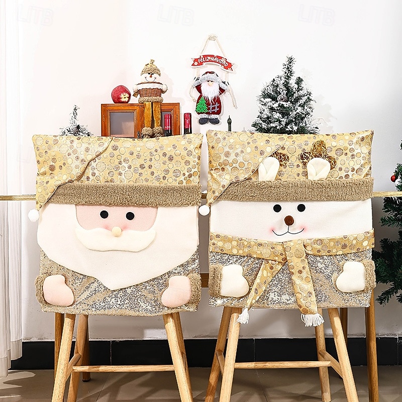 New Christmas Chair Covers, Santa Claus Chair Slipcovers with Gold Sequins, European Style Dining Chair Decoration for Holiday Party3