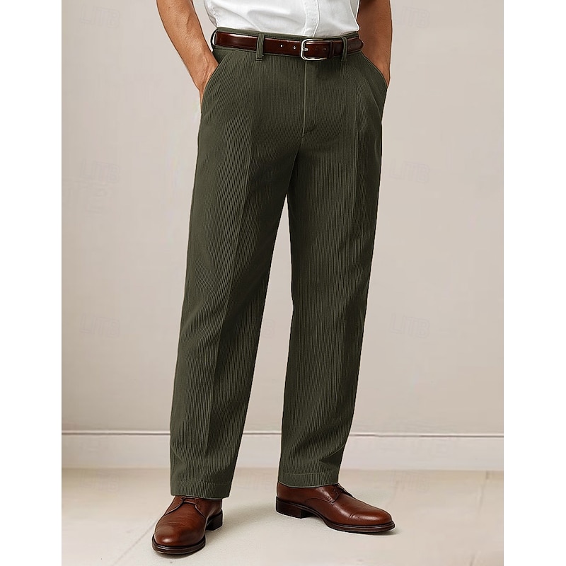 Men's Dress Pants Corduroy Pants Trousers Slacks Suit Pants Pocket Plain Comfort Soft Full Length Outdoor Casual Daily Fashion Classic Black Army Green Micro-elastic2